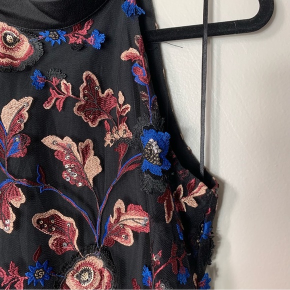 Sam Edelman | Tie Halter Neck Zipper Back Embroidered Floral Mesh Dress | Size 2 - Picture 7 of 10